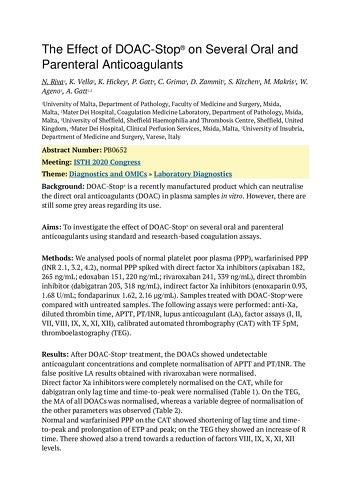 The Effect of DOAC-Stop on Several Oral and Parental Anticoagulants